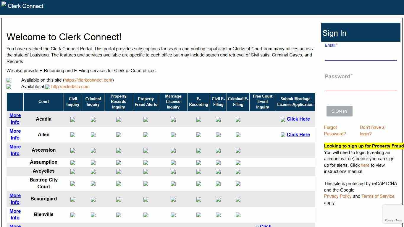 Clerk Connect - a Multi-Parish Clerk of Court online access portal