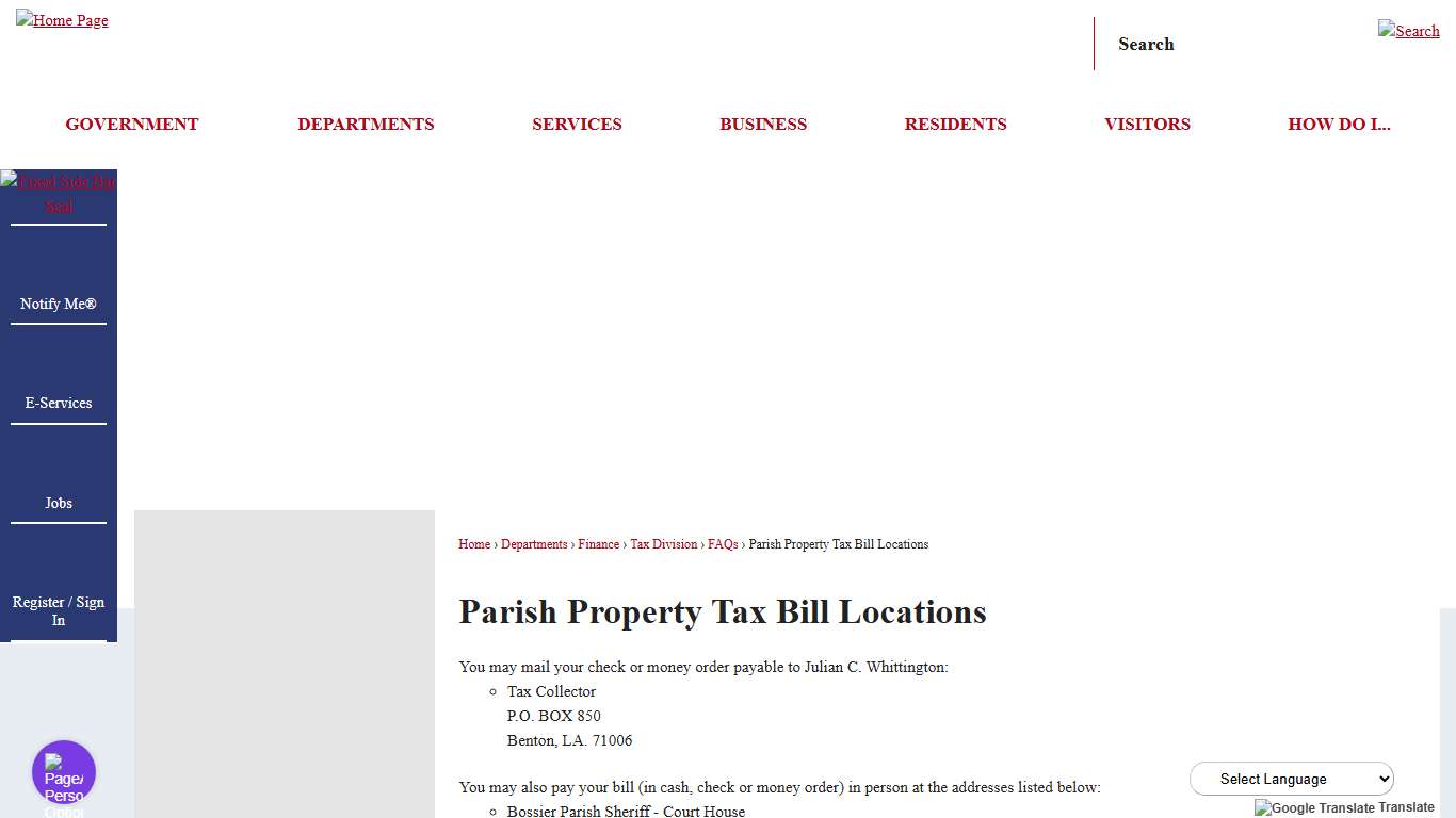 Parish Property Tax Bill Locations | Bossier City, LA